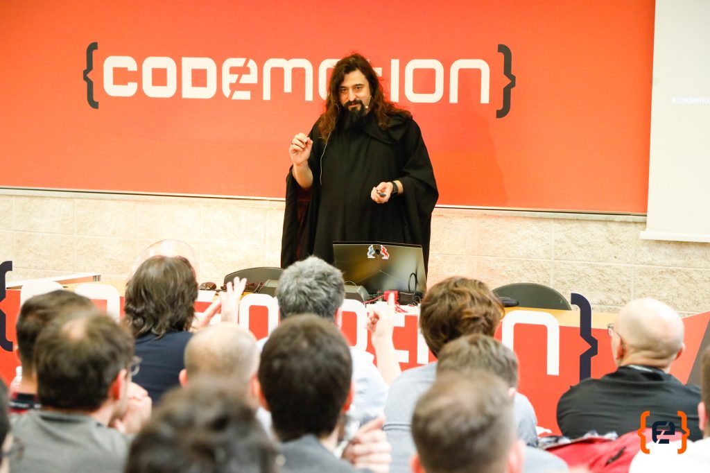 Jarek Ratajski during his talk about functional programming and lambda calculus at Codemotion Rome 2019