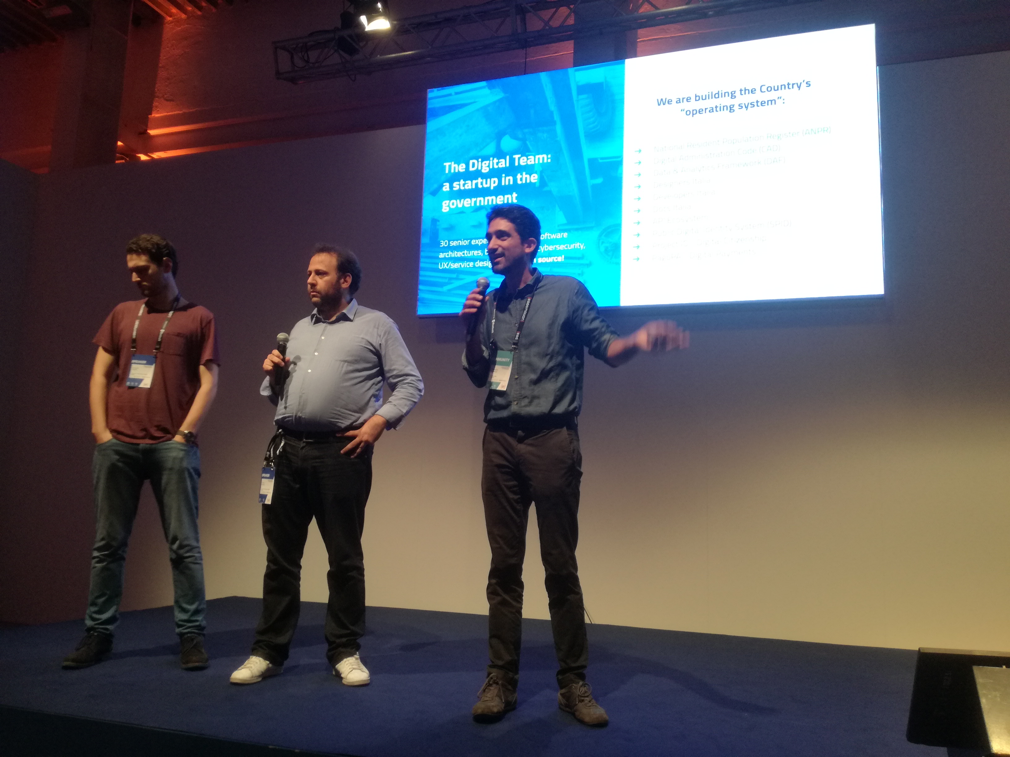 Luca Prete, Andrea Biancini and Alessandro Ranellucci on stage