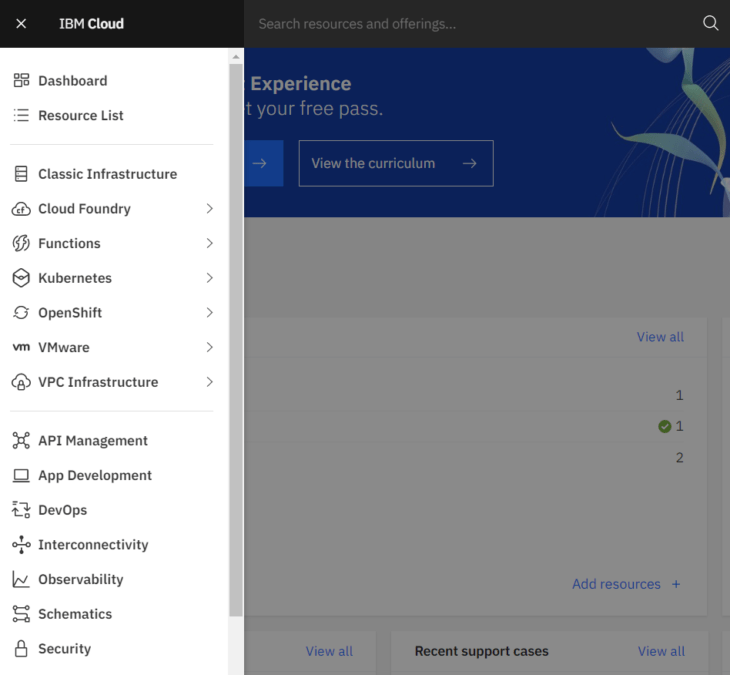 API Connect dashboard