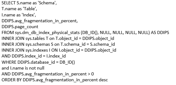 T-SQL statement for Index Fragmentation