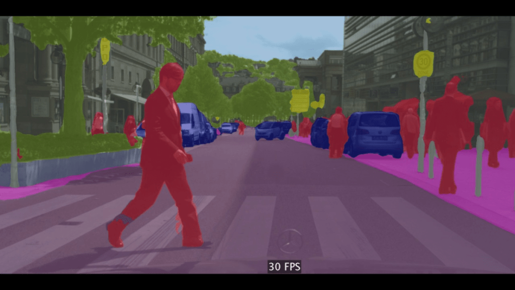There are many different objects to interpret with image recognition in this street scene