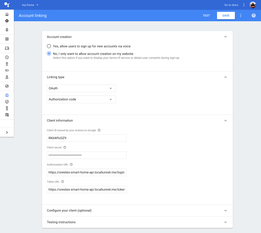 Google API: account linking