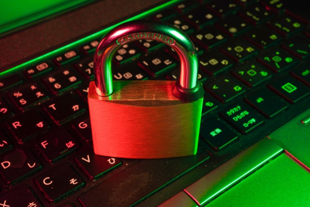 A lock on a notebook keyboard.