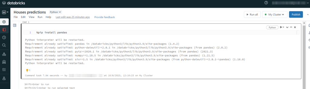 notebook on pandas. Tutorial Python and Databricks.