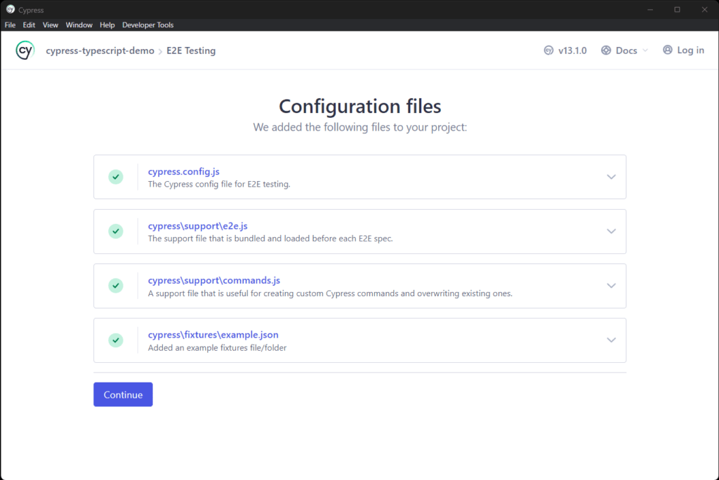 The files created by Cypress