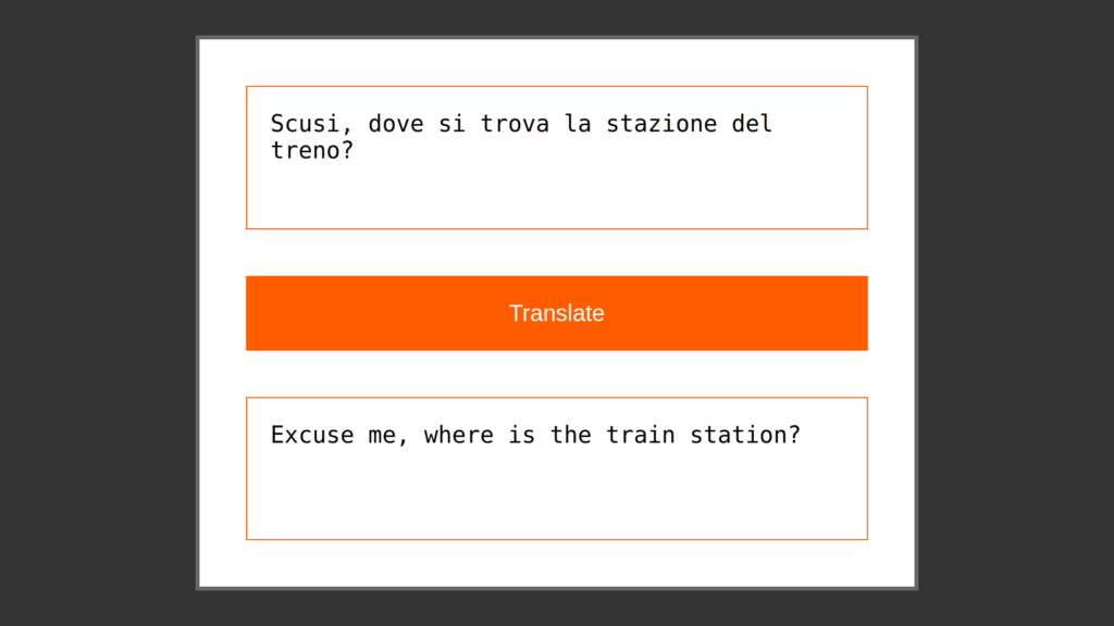 Interfaccia grafica minimalista per traduzione con modello IA