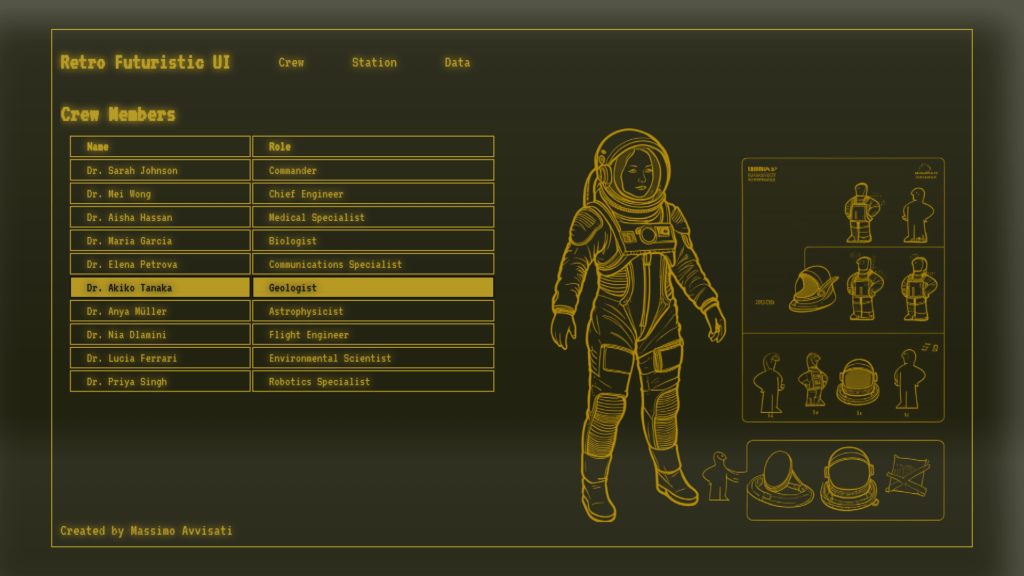 Esempio finale con illustrazione tecnica. UI Fallout. Come creare il tuo pip-boy 3000 con CSS. Create your own Pip-Boy 3000 with CSS